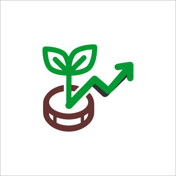 Financial Growth Icon with Plant and Upward Arrow