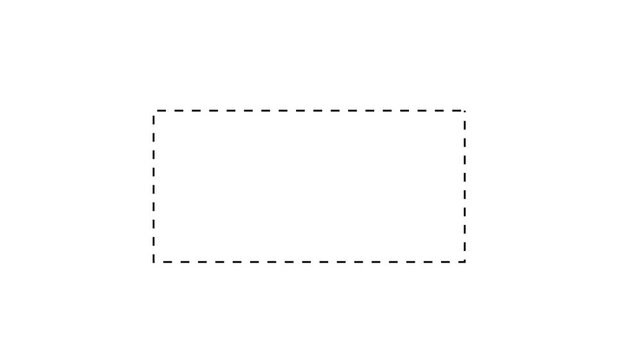 Dotted line rectangle frame animation on white background. Left-to-right dotted path border frame animation, isolated clean design.