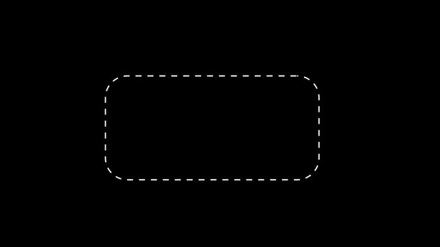 Dotted line rectangle frame animation on black  background. Left-to-right dotted path border frame animation, isolated clean design.