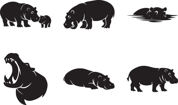  Hippopotamus silhouette vector se