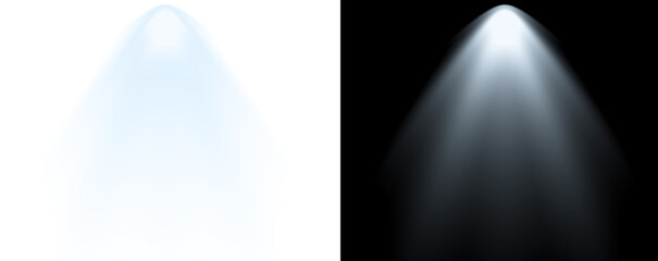 Spotlight beams shining down on a black and transparent background with light effects © kabeer
