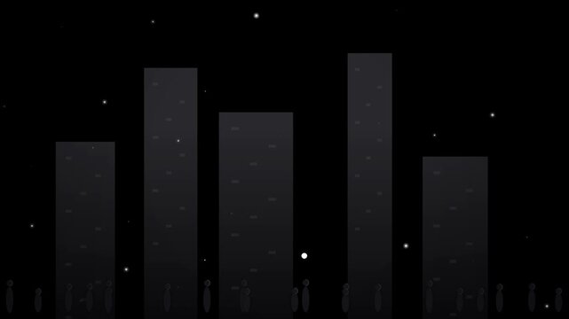 Dark City Skyline Silhouette with Subtle Movement of Lights and Stars Transparent Background