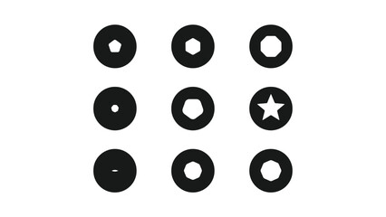 Fototapeta premium Geometric shapes collection featuring various black circle icons with white polygon cutouts isolated on a clean white background vector illustration