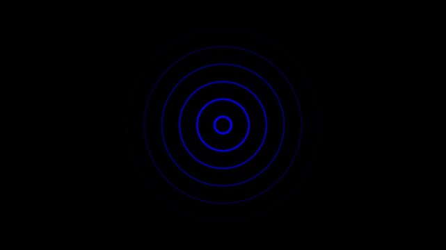 Radio Waves Blue in Circle Form.Radio waves animation come from centeron black background.4k
