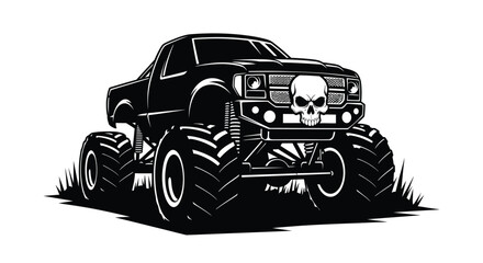 Monster truck with skull grille black and white silhouette © Jewel