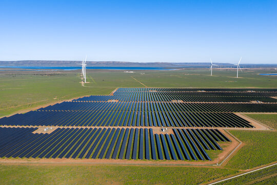 Solar energy panels and wind farms. Port Augusta. South Australia.