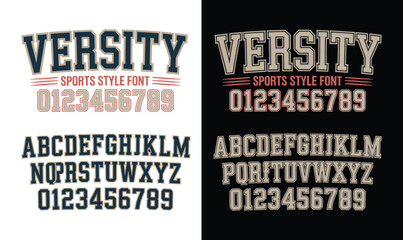 Fototapeta premium Varsity Alphabet Sports Font Vector Set with Numbers for Athletic Jersey and T-shirt Design