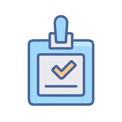Obraz premium Blue clipboard with checkmark and line in flat style