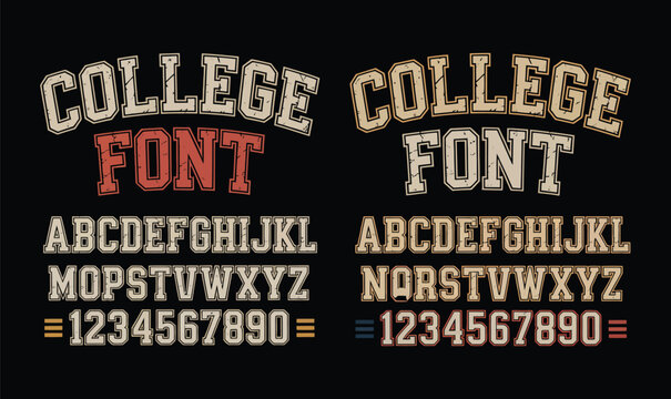 College Varsity Alphabet Font Vector Set with Vintage Grunge Texture for Sports Jersey Design