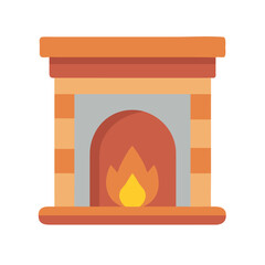 Fototapeta premium Stylized fireplace icon with warm glowing fire on black