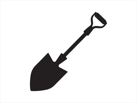 Black silhouette of a garden shovel hand spade tool vector illustration
