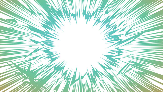 Comic book speed lines background with mint green and teal radial gradient