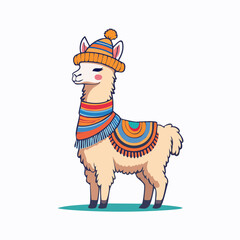Fototapeta premium Cute Llama Wearing a Hat and Scarf