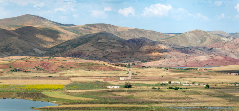 Panoramic Rural Landscape with Minaret in Morocco