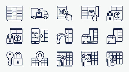 Black and white line icons of various vehicles and transportation types. © widodo
