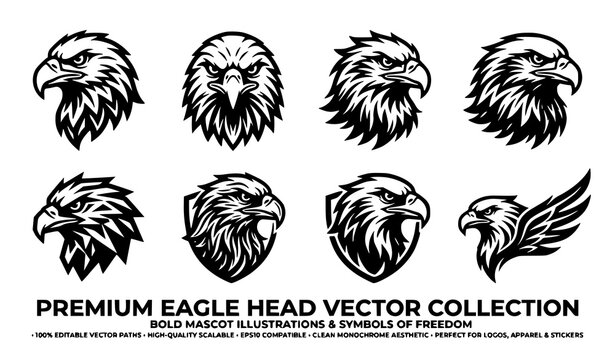 Wild eagle head bundle vector black mascot silhouette illustration