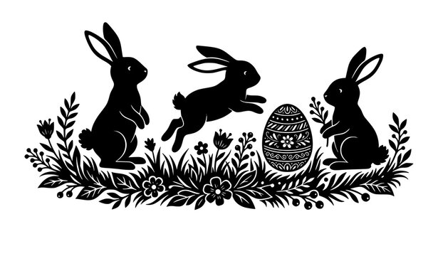 Bunny silhouette Easter bundle vector rabbit and egg illustration