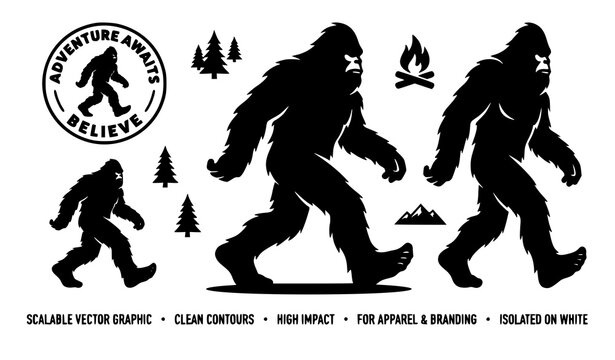 Bigfoot silhouette collection vector Sasquatch walking illustration