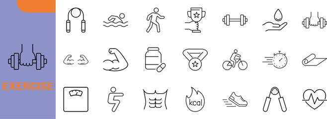 Fitness and exercise vector icons. dumbbell icon set, jump rope icon set, bicycle icon set © Iconist