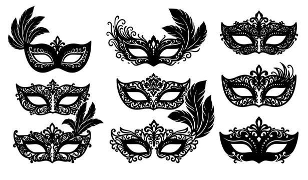 Masquerade mask bundle vector carnival silhouette illustration set