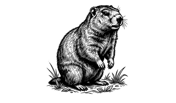 Groundhog line art vector illustration detailed wildlife animal drawing
