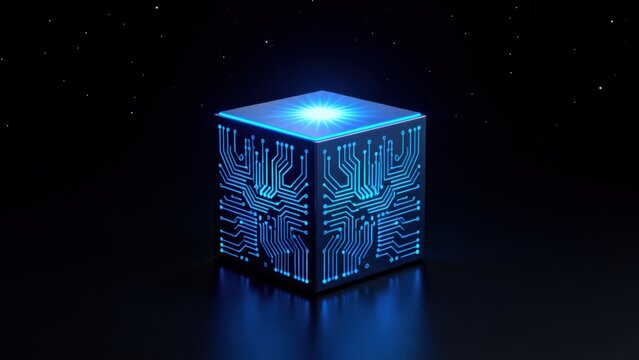 Cube with glowing circuit board design