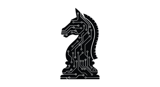 Black knight chess piece with circuit board design