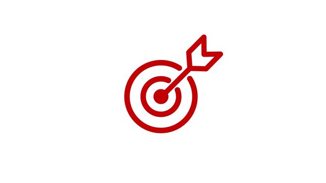 Hit a target or goal with an arrow simple loop animation on white background. Aim target with arrow sign. Motion graphics of target look concept