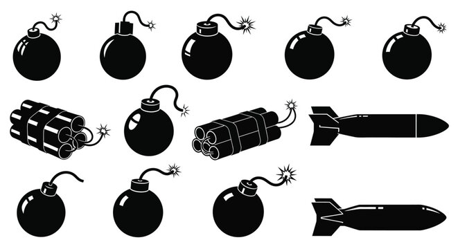 Collection Of Bomb Silhouettes In Black And White A Graphic Silhouette