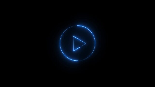 Video, audio neon play button icon glowing play button animation. Motion graphics of play button concept