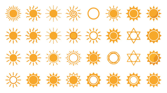 Set of sun icons, vector illustration of weather symbols