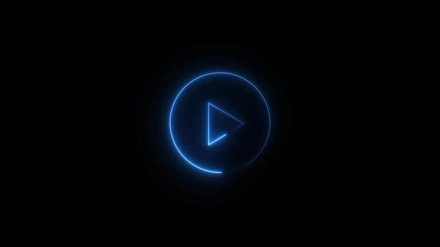 Video, audio neon play button icon glowing play button animation. Motion graphics of play button concept