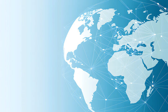 Digital world map with connected global network lines