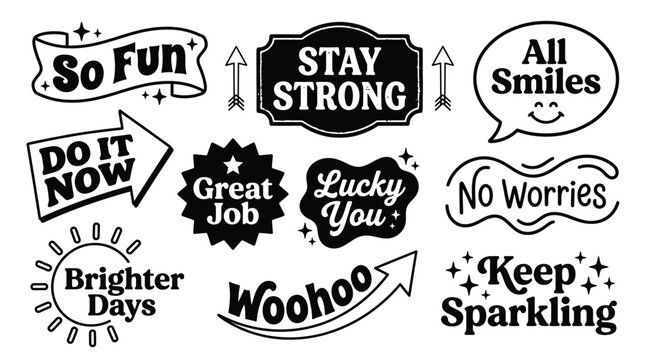 Set of motivational and positive handlettered phrases