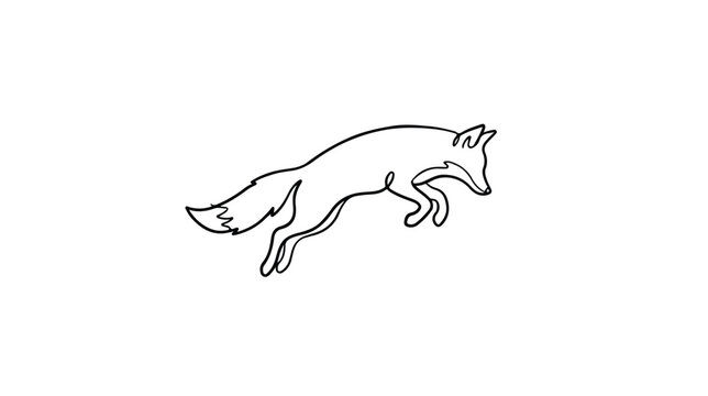 Continuous single line drawing of a jumping fox.