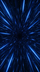 Fototapeta premium Blue light speed warp tunnel effect in outer space background