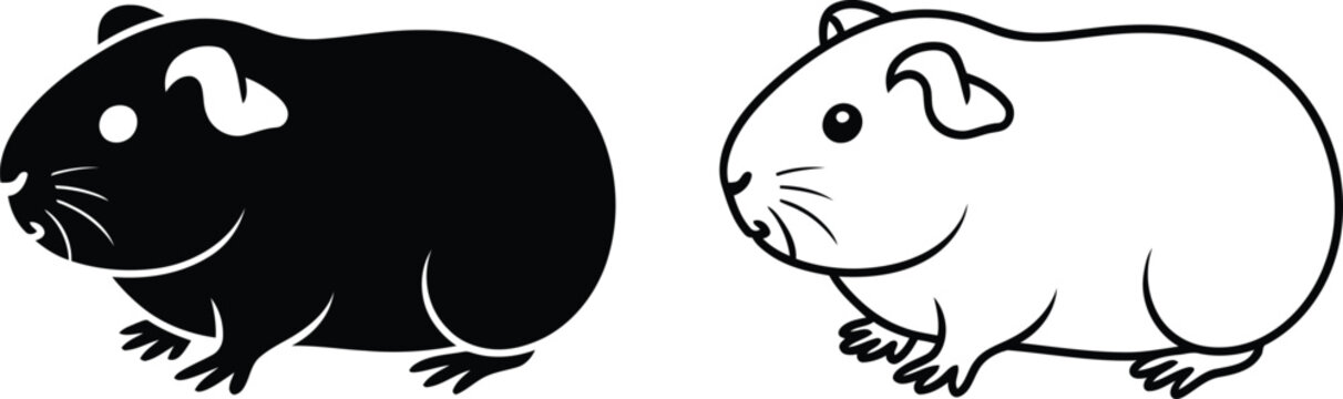 Cute guinea pig profile vector illustration, Cute guinea pig profile icon set
