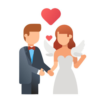 Cartoon vector illustration of a wedding couple holding hands