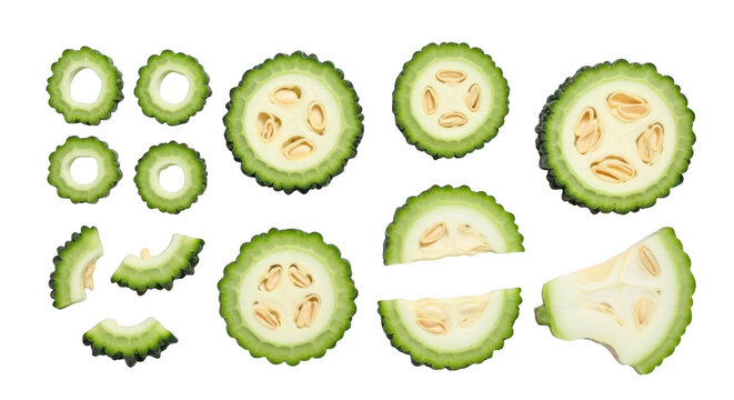 Slices of bitter melon isolated on transparent background