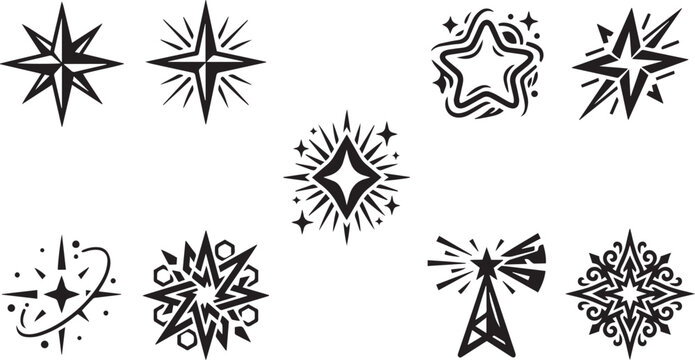 Abstract Monochrome Fireworks Sparkle and Explosion Vector Design Set