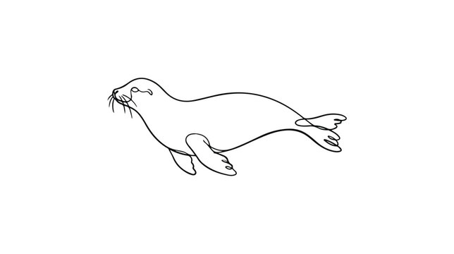 Minimalist continuous line art of a swimming seal.