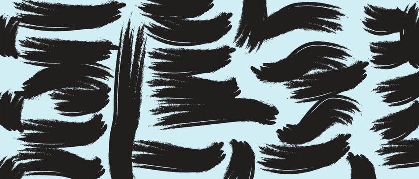 Black feather pattern on a light blue background with abstract brush strokes