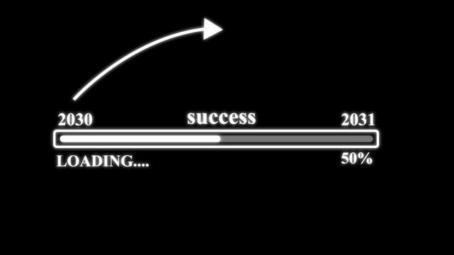 white color loading bar from 2030 to 2031 new year transfer. arrow direction change new year.