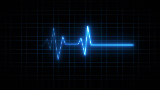 Blue Neon Heartbeat Line on Dark Grid Background electrocardiogram. Motion graphics of ECG wave concept