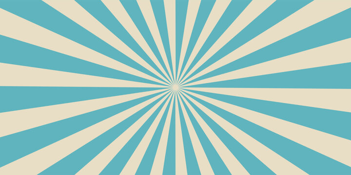 Retro vintage spiral wavy sun rays, blue background pattern, radial spiral lines, comic ray stripes, grunge texture, circus, carnival, summer background, vector illustration.