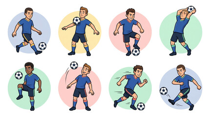Fototapeta premium Circular soccer players avatar icon set, colorful round badges vector on transparent background