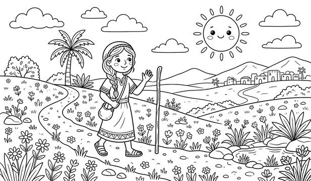 Hagar in the desert coloring page for kids