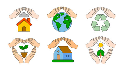 Set of six colorful holiday house icons with festive decorations and lights Vector © AZIFA