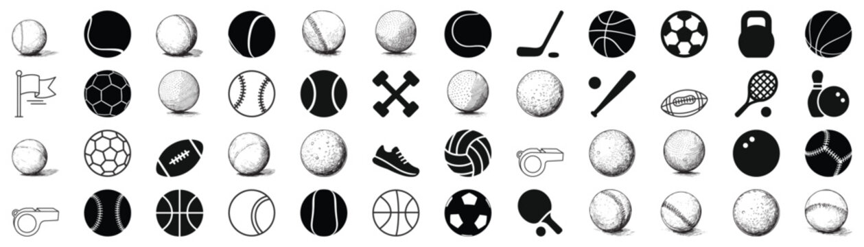 Sports Balls Vector Set Basketball Baseball Soccer Football Tennis Volleyball Bowling Billiard 8 Ball Icons Clipart for Branding Design