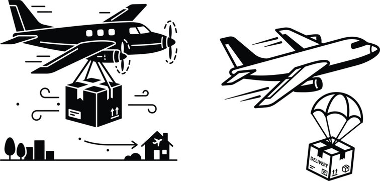 Airplane delivering packages with parachutes